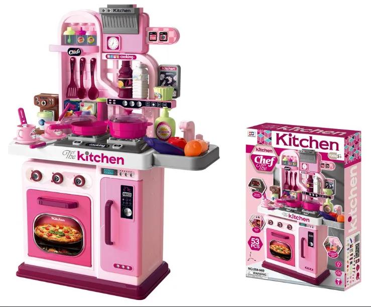 Bucătărie mini multifuncțională roz cu veselă și accesorii, 008-969