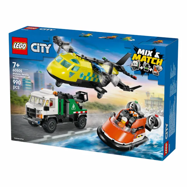 Constructor LEGO City Remix avion, camion de service și nava cu pernă de aer, art. 60505