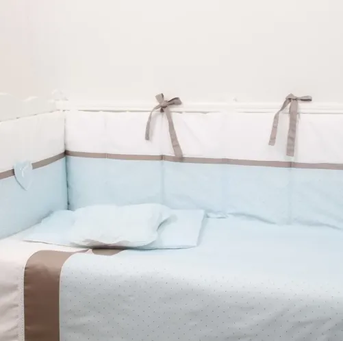 Lenjerie de pătuț 8 piese PM Renaissance Buline Albastru