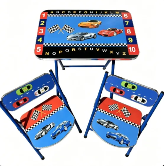 Set masă și 2 scaune pentru copii cu mașinuțe, 60×40 cm (789127)