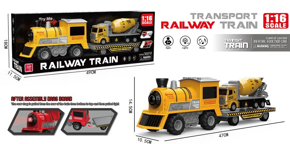 Tren cu inertie 1:16 cu lumina si sunet, remorca camion mixer de constructii, MJX100A-1