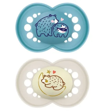 Пустышка ортодонтическая силиконовая MAM Original Day and Night Planet Love Boy (16+ мес), 2 шт.