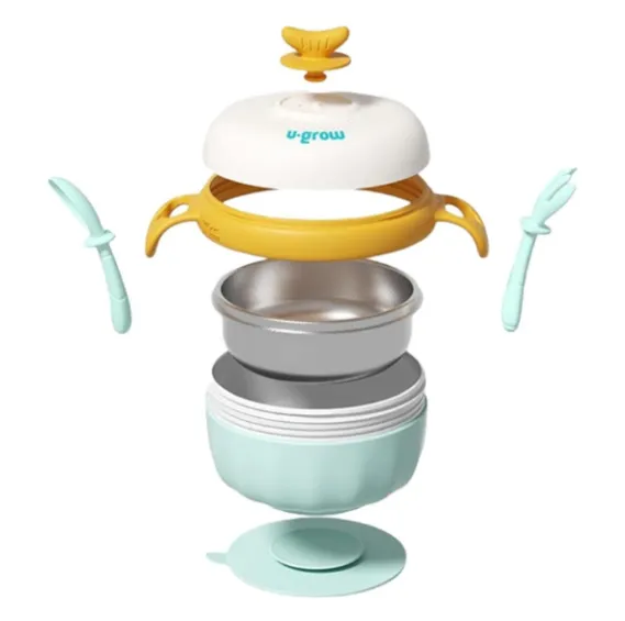 Bol termic U-Grow cu linguriță și furculiță, albastru Bol termic U-Grow cu linguriță și furculiță, albastru