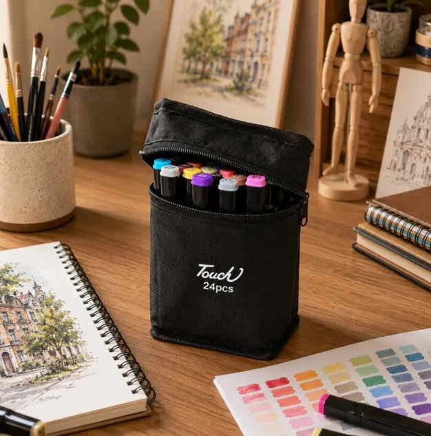 Set de markere pe bază de alcool Touch Twin – 24 de culori – Etui din material textil