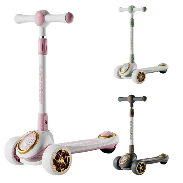 Детский трехколесный самокат со светящимися колесами и музыкой, 3 цвета