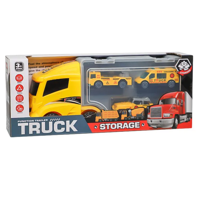 Camion cu 3 mașini în set, galben, cod 902045