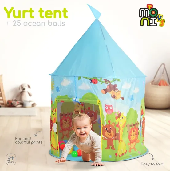 Cort pentru copii Moni Yurt cu 25 bile Blue Cort pentru copii Moni Yurt cu 25 bile Blue