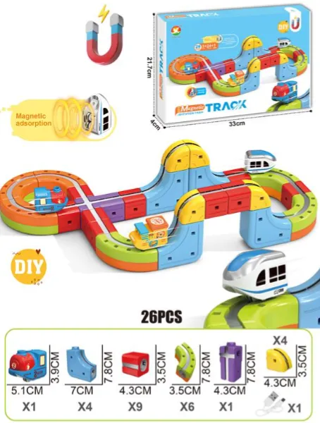  Tren magnetic cu sina magnetica (26 piese), USB, 655-26A