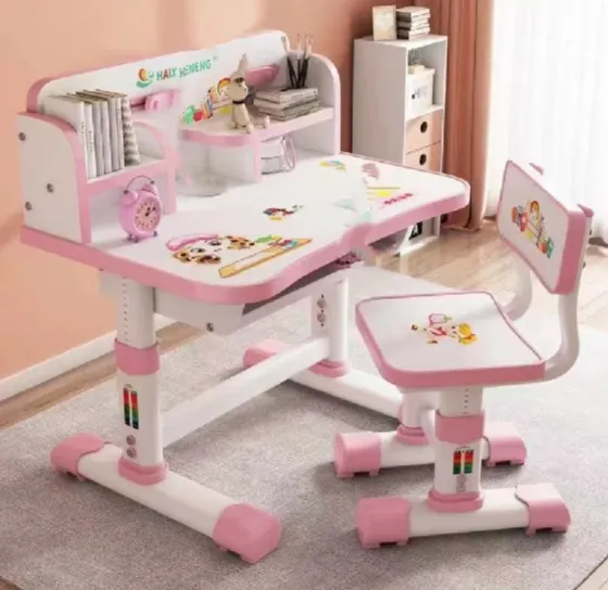 Set birou pentru copii cu scaun reglabil și rafturi pentru cărți, 75×45 cm, roz (867915)