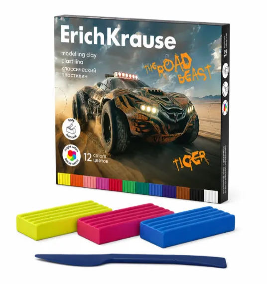 Plastilina ErichKrause Road Beast 12 culori , 180 g