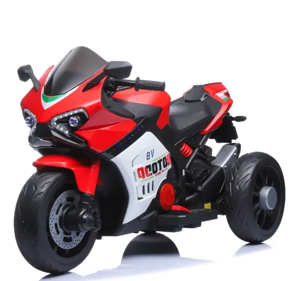 Детский электромотоцикл с ветровым стеклом со светодиодной подсветкой, красный (45675)