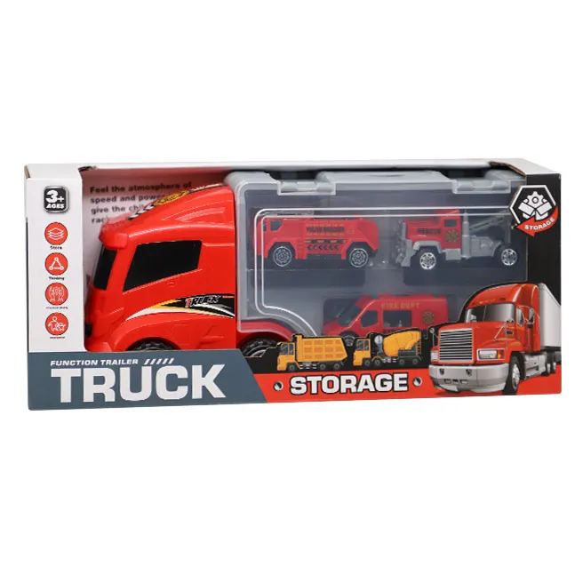 Camion cu 3 mașini în set, roșu, cod 902044