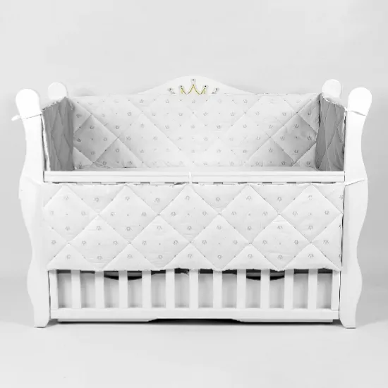 Apărătoare pătuț PM Coroniță Gri (6 piese), 120x60 cm
