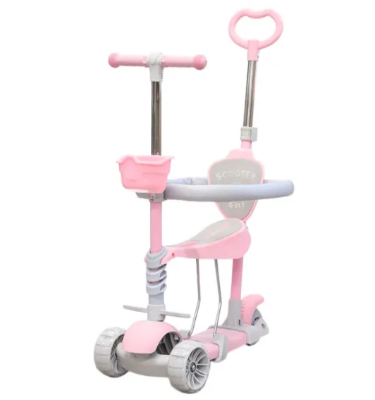 Trotinetă pentru copii 5 în1 (protecție,suport), roz, cod 147602