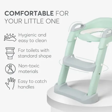 Colac pentru WC copii cu scară Kikkaboo Lea Mint, 12 luni + Colac pentru WC copii cu scară Kikkaboo Lea Mint, 12 luni +