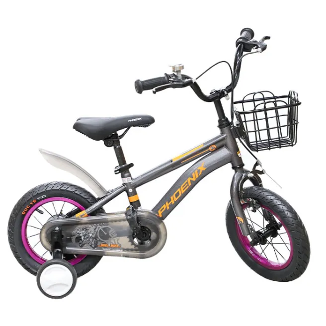 PH Bicicletă pentru copii cu 4 roți, 12 inch, gri, cod 61562