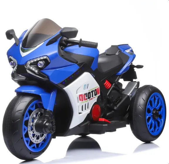 Детский электромотоцикл с ветровым стеклом со светодиодной подсветкой, синий (67839)