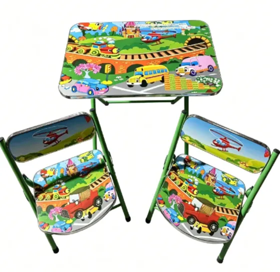 Set masă și 2 scaune pentru copii cu vehicule, 60×40 cm (798211)
