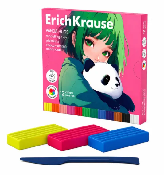 Plastilina ErichKrause Panda Hugs 12 culori , 180 g