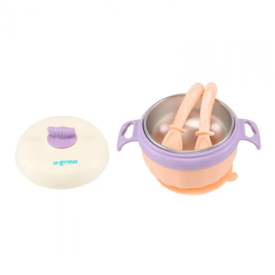Bol termic U-Grow cu linguriță și furculiță, mov Bol termic U-Grow cu linguriță și furculiță, mov