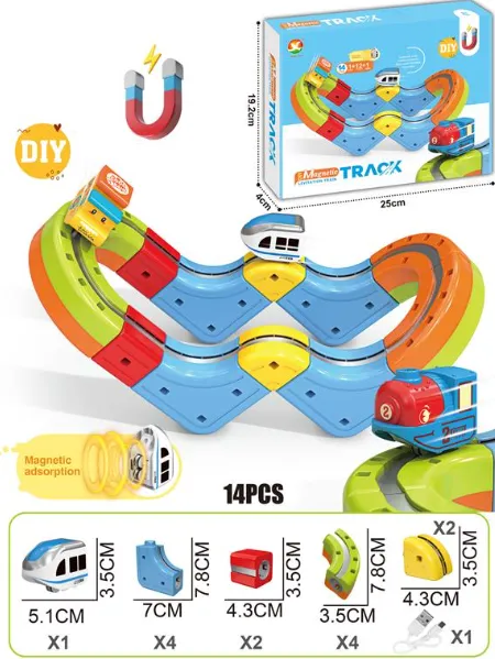 Tren magnetic cu sina magnetica (14 piese), USB, 655-13A