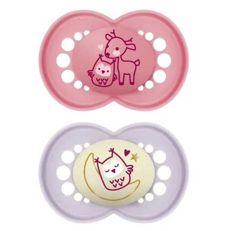 Пустышка ортодонтическая силиконовая MAM Original Day and Night Planet Love Girl (6+ мес), 2 шт.