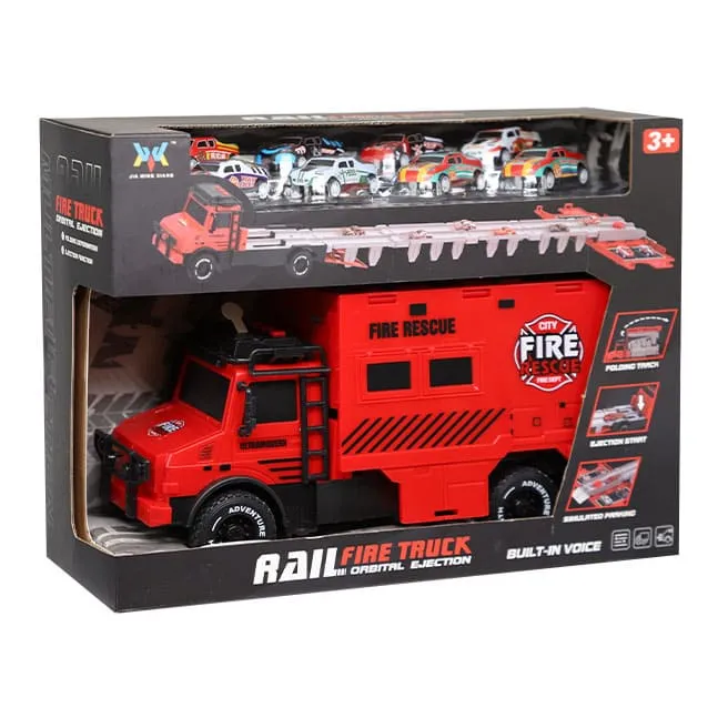 Set transportor auto roșu cu 8 mini mașini, cod 902130