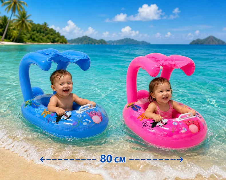 Colac gonflabil cu parasolar de protecție, 80 cm (2 culori)