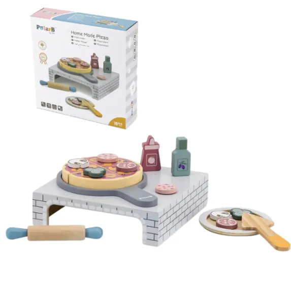 Set de joc din lemn „Pizzerie”, 19 piese