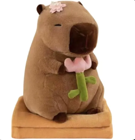 Jucărie din pluș Capibara cu floare 40cm, plapumă 1×1.6m (895747)
