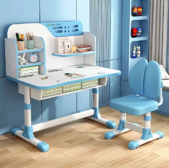 Set birou pentru copii cu scaun reglabil și rafturi pentru cărți, 80×50 cm, albastru (48509)