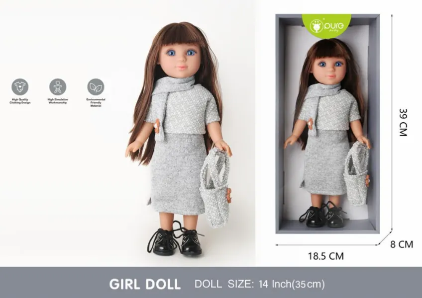 Păpușă Pure Baby, 35 cm, în costum gri DF14-050B