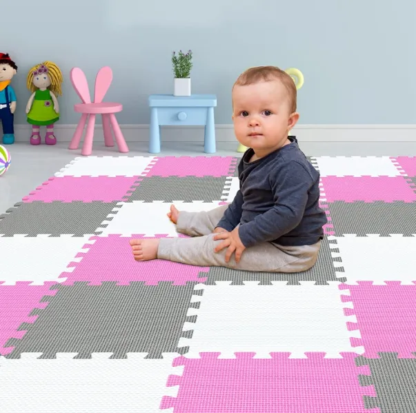 Puzzle pentru podea 9 bucăți alb/gri/roz, KTPT017