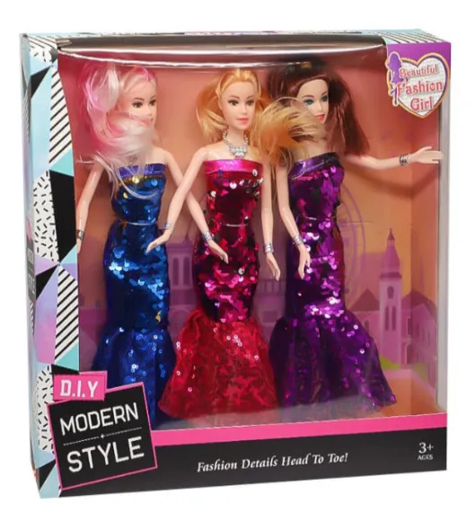 Set de trei păpuși în rochie de seară, 28 cm, cod 852017