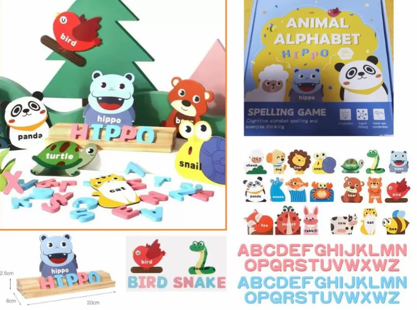 Set de joacă cu alfabetul animalelor din lemn JHTOY-836