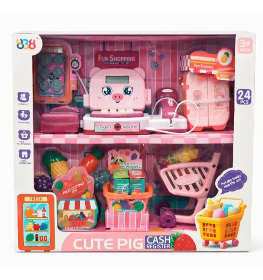Игровой набор «Кассовый аппарат с продуктами» (со световыми и звуковыми эффектами), розовый, код 952017