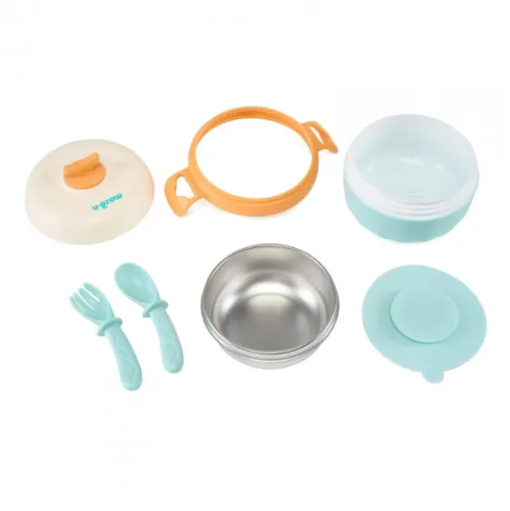 Bol termic U-Grow cu linguriță și furculiță, albastru Bol termic U-Grow cu linguriță și furculiță, albastru