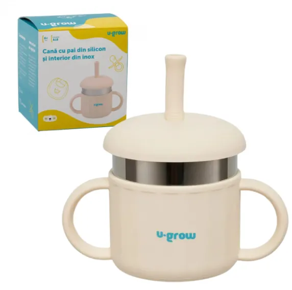 Cană din silicon cu pai și interior din inox, 220 ml