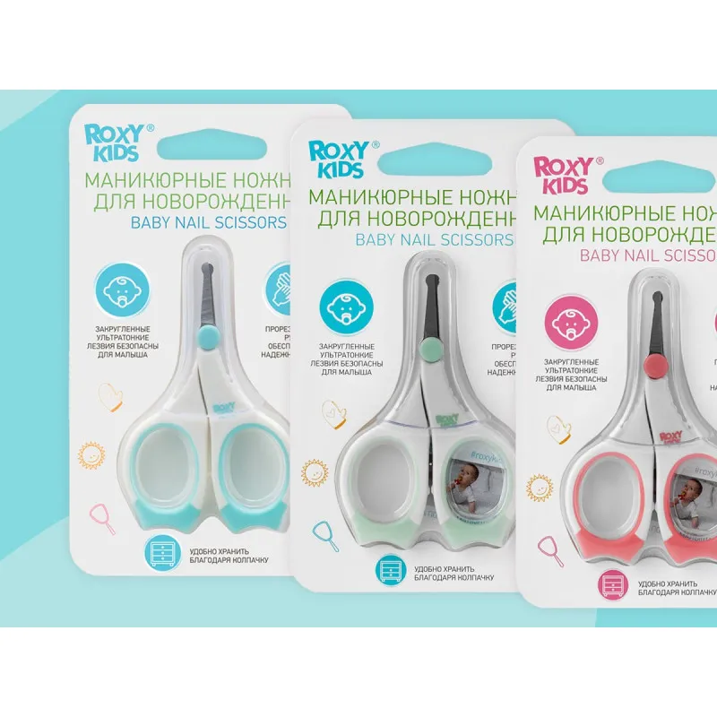 Foarfece de manichiura pentru nou-nascuti Roxy Kids, cu manere cauciucate, Albastru (RPS-002) Foarfece de manichiura pentru nou-nascuti Roxy Kids, cu manere cauciucate, Albastru (RPS-002)