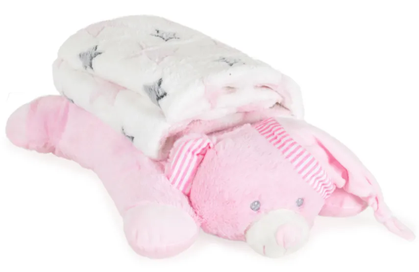 Păturică cu pernă Moni Sleepy Bear Pink, 90x75 cm