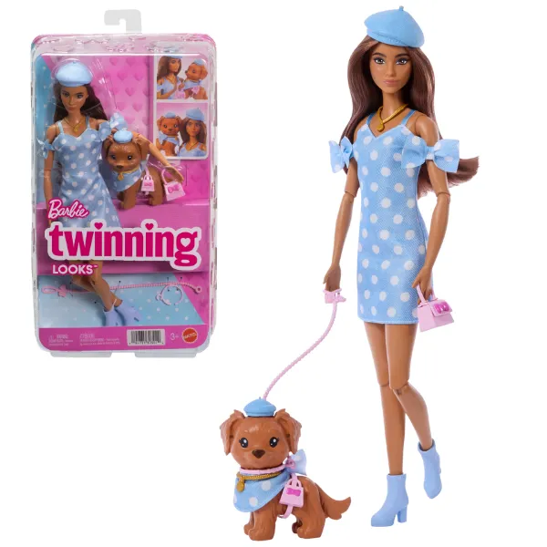 Păpușa Barbie „Ținute Asortate”, brunetă cu cățeluș