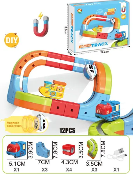  Tren magnetic cu sina magnetica (12 piese), USB, 655-11A