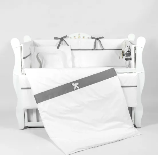 Lenjerie de pătuț PM Elegance Gri (8 piese), 120x60 cm