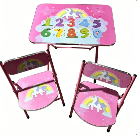Set masă și 2 scaune pentru copii cu unicorn, 60×40 cm (879125)