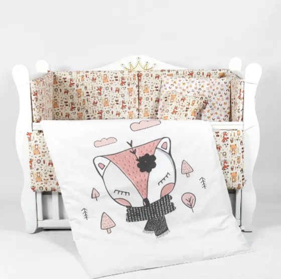 Lenjerie de pătuț PM Baby Forest Beige (8 piese), 120x60 cm