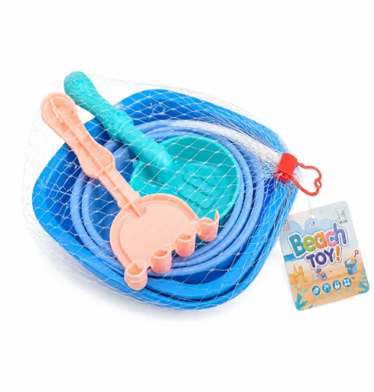 Set de plajă cu găleată pliabilă, 3 piese, albastru, KZ-6488-1, cod 10201