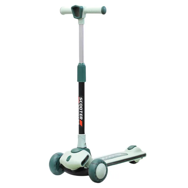 Детский самокат складной, c 3-мя колесами, зеленый
