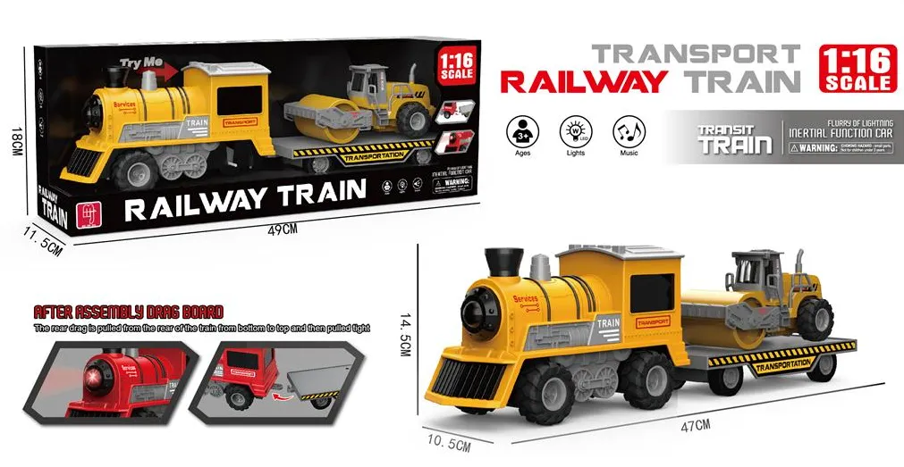 Tren cu inertie 1:16 cu remorca cu cilindru compactor, cu lumina si sunet, MJX100A-3