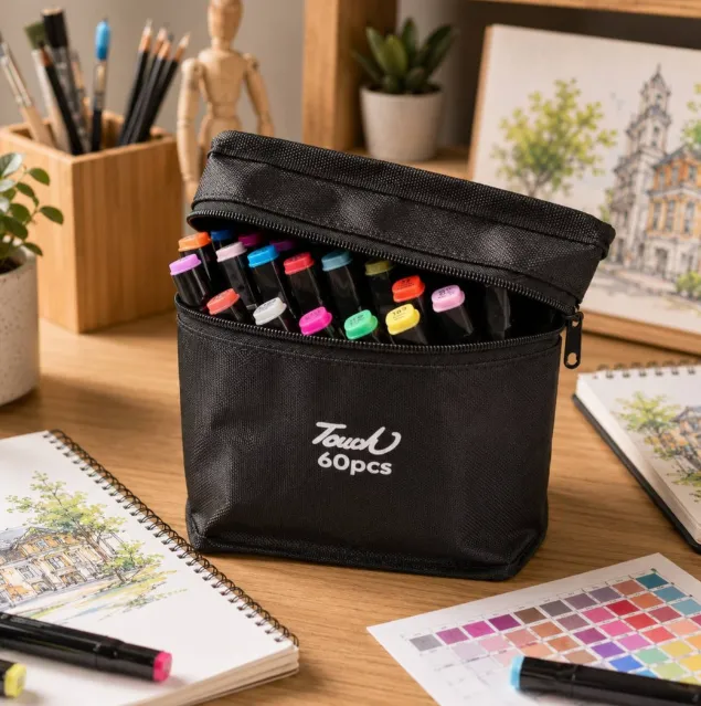 Set de markere pe bază de alcool Touch Twin (60 de culori) în etui textil
