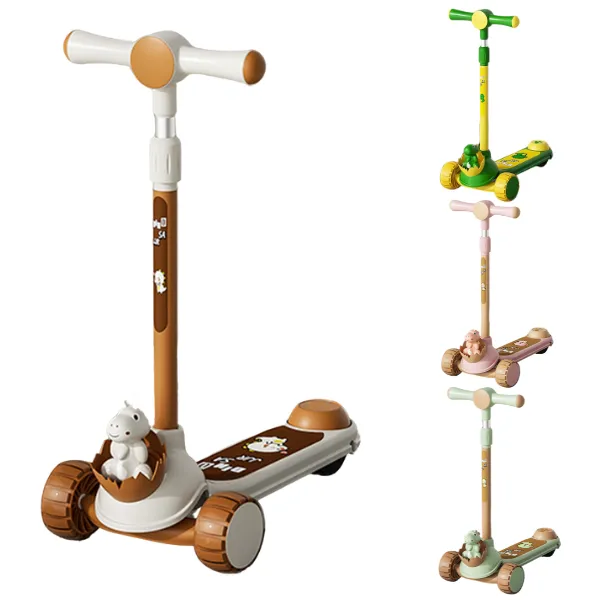 Trotinetă pentru copii cu trei roți, lumini LED, muzică și jucărie detașabilă, 4 culori